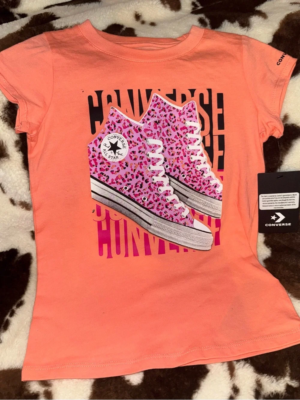 Converse Kids Set of 3 Coral Orange, Turquoise, and Purple graphic tees size 6